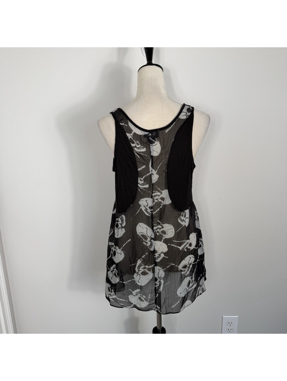 Royal Bones Daang Womens Tank Top Sheer Skulls Goth Gothic Black Size Large - Picture 4 of 7